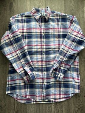 Ralph Lauren Plaid Button-Down Shirt in Blue, White & Pink